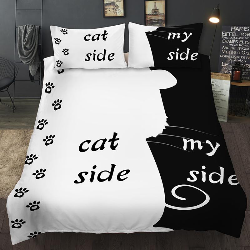 Black+white Novelty Gift Funny Dog Side My Side Words Dog Paws Print Bedding Set Quilt Duvet Cover+Pillow Case US AU EU Size