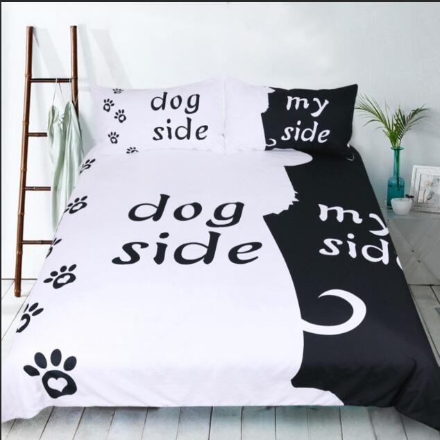 Black+white Novelty Gift Funny Dog Side My Side Words Dog Paws Print Bedding Set Quilt Duvet Cover+Pillow Case US AU EU Size