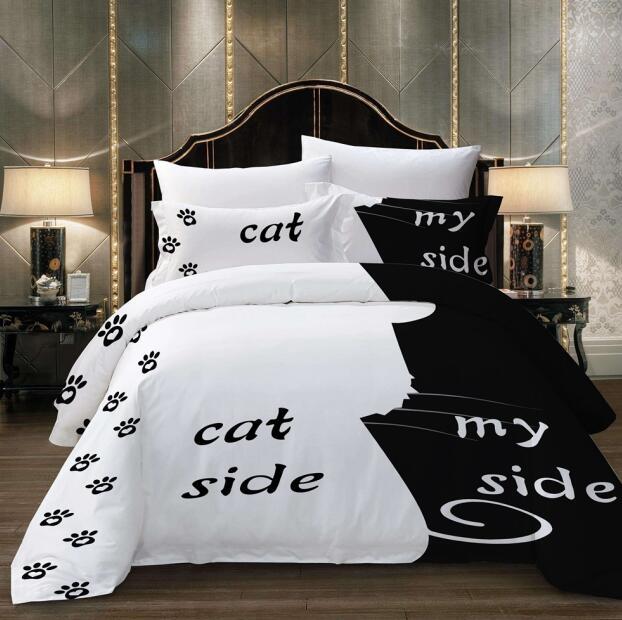 Black+white Novelty Gift Funny Dog Side My Side Words Dog Paws Print Bedding Set Quilt Duvet Cover+Pillow Case US AU EU Size