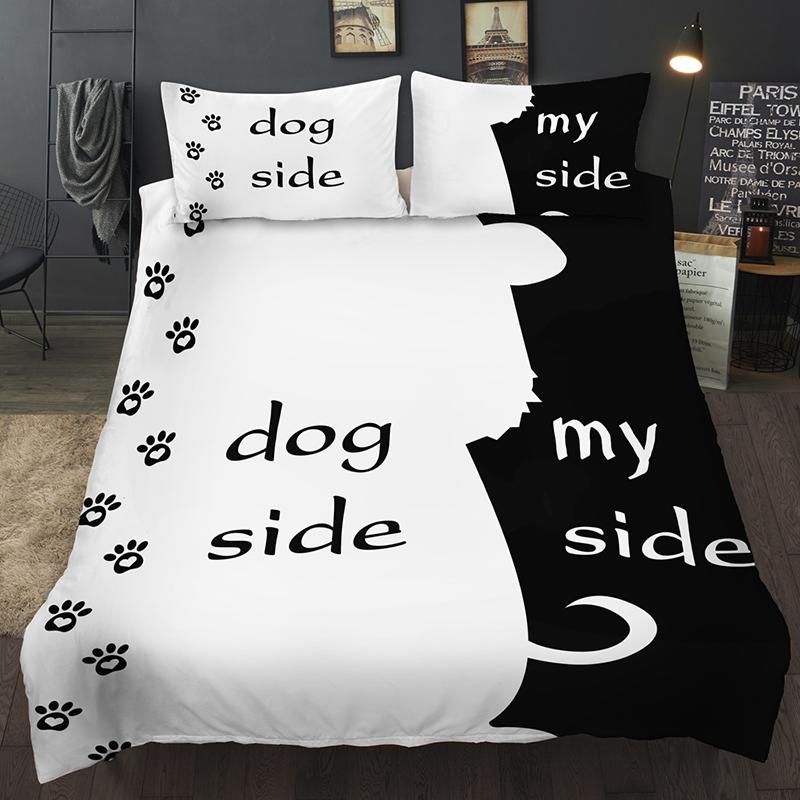 Black+white Novelty Gift Funny Dog Side My Side Words Dog Paws Print Bedding Set Quilt Duvet Cover+Pillow Case US AU EU Size