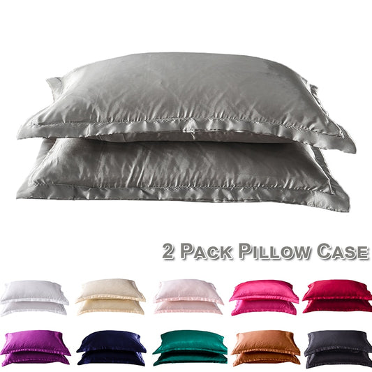 48x74cm 2pcs Emulation Silk Satin Pillowcase Solid Colour Comfortable Pillow Cover For Home Bed Throw Hotel Cushion Cover D30