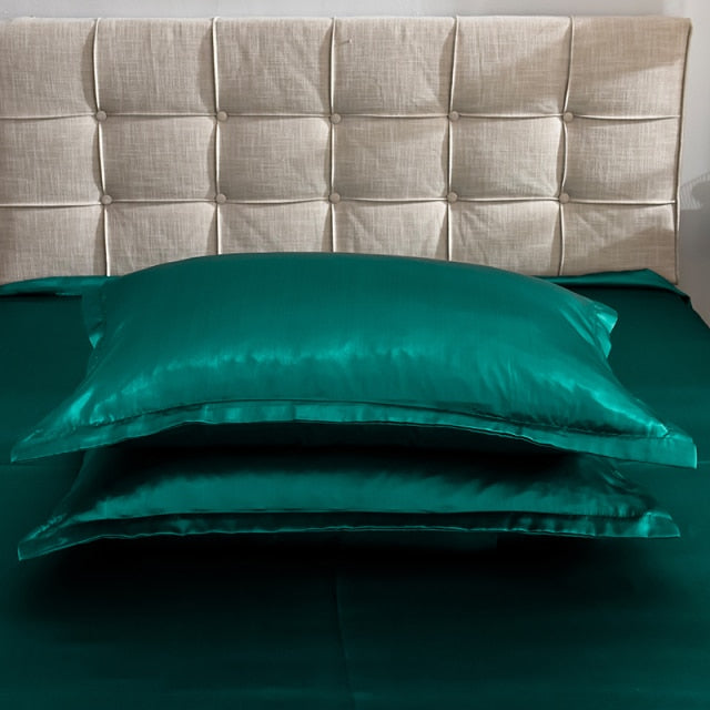 48x74cm 2pcs Emulation Silk Satin Pillowcase Solid Colour Comfortable Pillow Cover For Home Bed Throw Hotel Cushion Cover D30