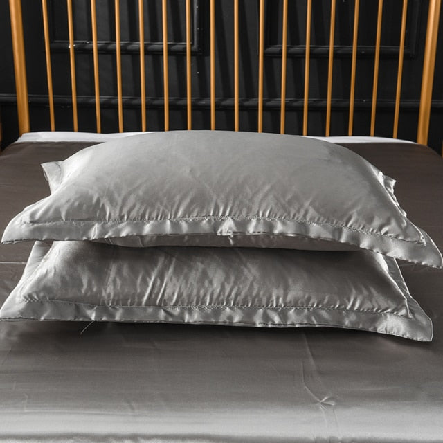 48x74cm 2pcs Emulation Silk Satin Pillowcase Solid Colour Comfortable Pillow Cover For Home Bed Throw Hotel Cushion Cover D30
