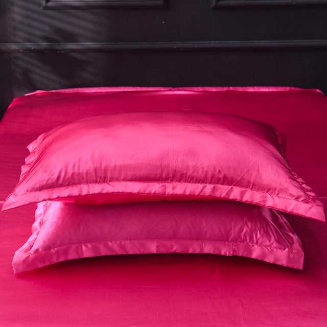 48x74cm 2pcs Emulation Silk Satin Pillowcase Solid Colour Comfortable Pillow Cover For Home Bed Throw Hotel Cushion Cover D30