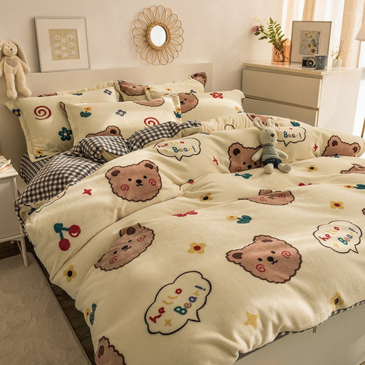 2021 Winter Home Textile New Cartoon Double-sided Milk Velvet Duvet Cover Warmth Thick Plush Duvet Cover Queen/King Size Bedding
