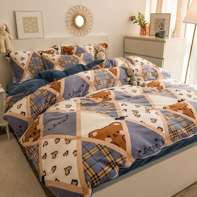 2021 Winter Home Textile New Cartoon Double-sided Milk Velvet Duvet Cover Warmth Thick Plush Duvet Cover Queen/King Size Bedding