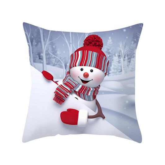 Peach Skin Throw Pillow Case Christmas Snowman Printing Soft Comfortable Sofa Cushion Cover