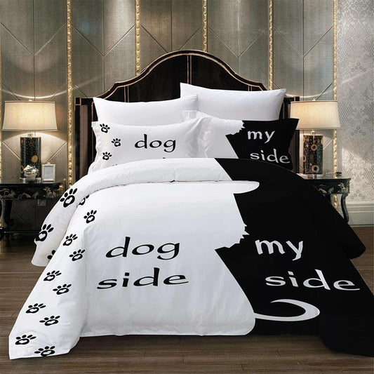 Black+white Novelty Gift Funny Dog Side My Side Words Dog Paws Print Bedding Set Quilt Duvet Cover+Pillow Case US AU EU Size