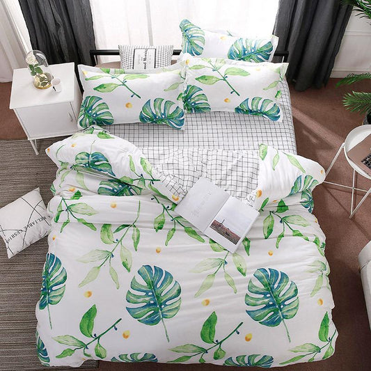 Tropical Leaves Plants Printed 4pcs Kids Bed Cover Set Duvet Cover Adult Child Bed Sheet Pillowcase Comforter Bedding Set 61014