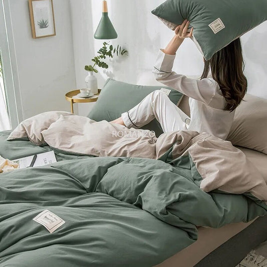 Home Textile Solid Color Duvet Cover Pillowcase Bed Sheet Ab Lace